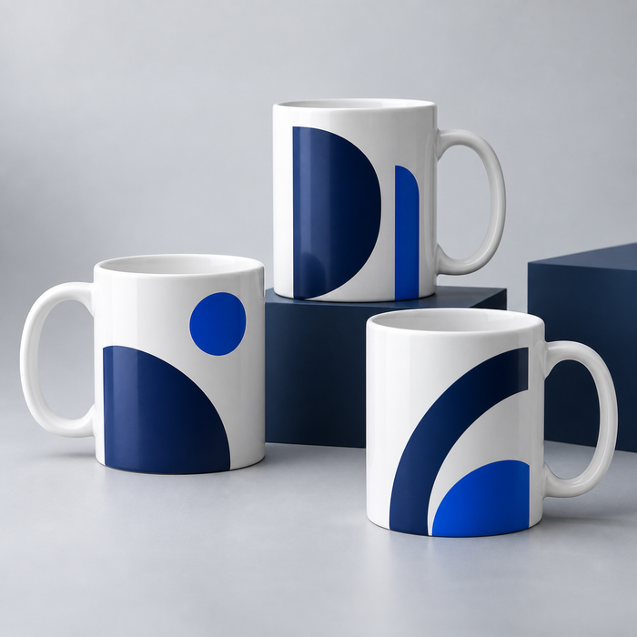 Black and white branded business mugs