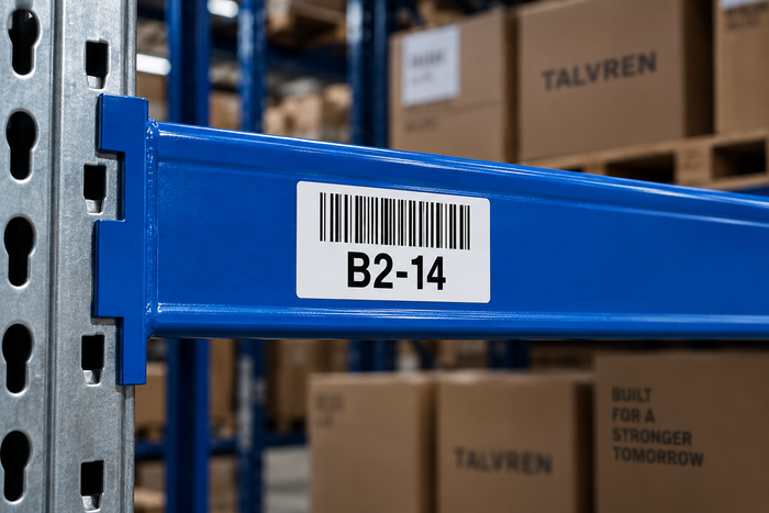 Warehouse location labels on racking and storage